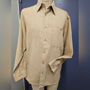 NWOT Marc Edwards Men's Medium Beige Button Down Sueded Luxe Lined LS Shirt